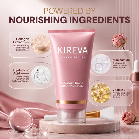 Simple nighttime skincare routine with KIREVA collagen night mask